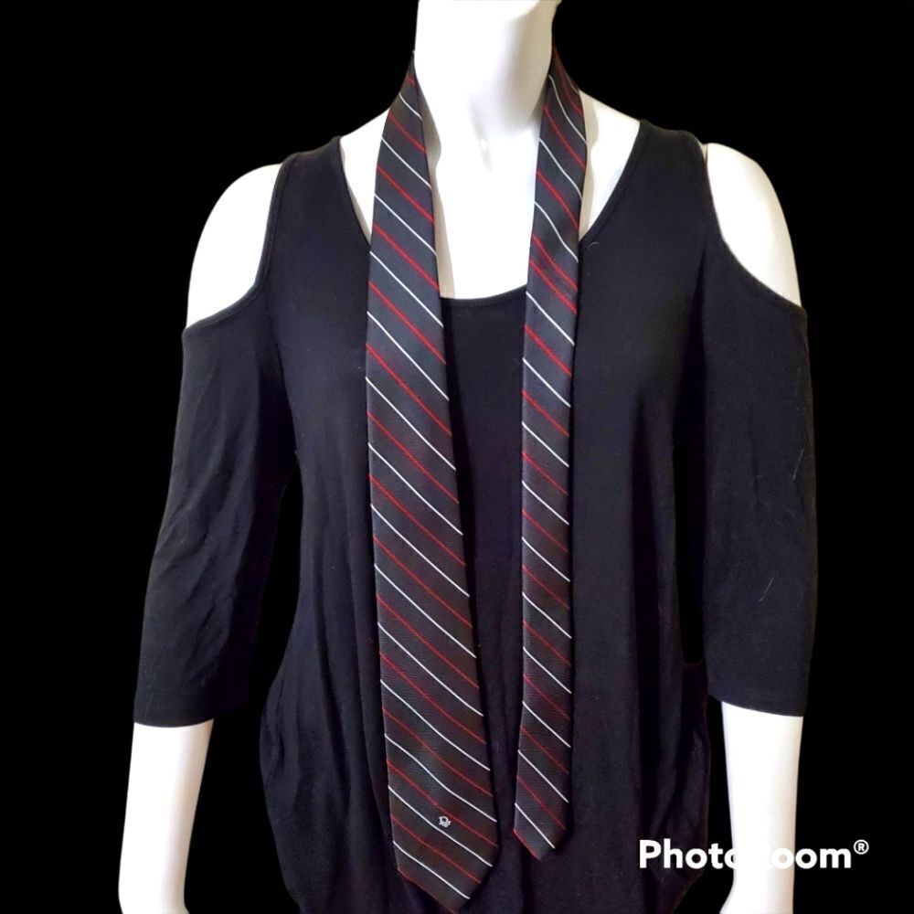Christian Dior Black, White, & Red Striped Tie
